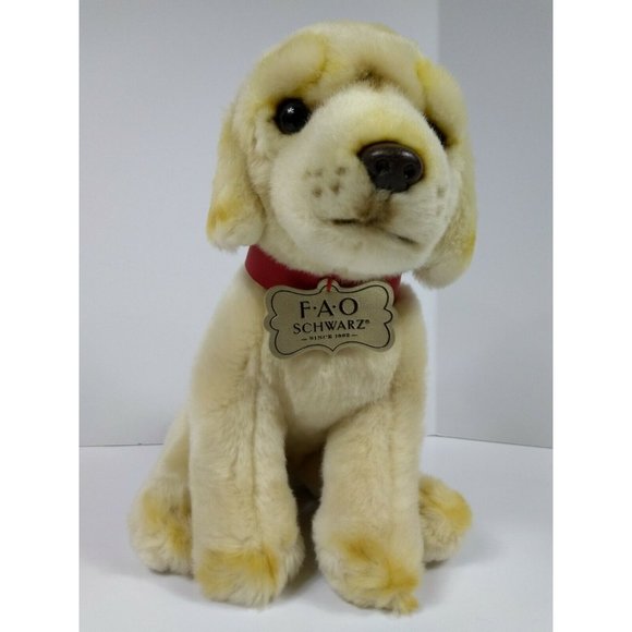 GOLDEN LABRADOR PUPPY Red Collar 10" Yellow Dog Stuffed Plush Animal FAO Schwarz - Picture 6 of 9